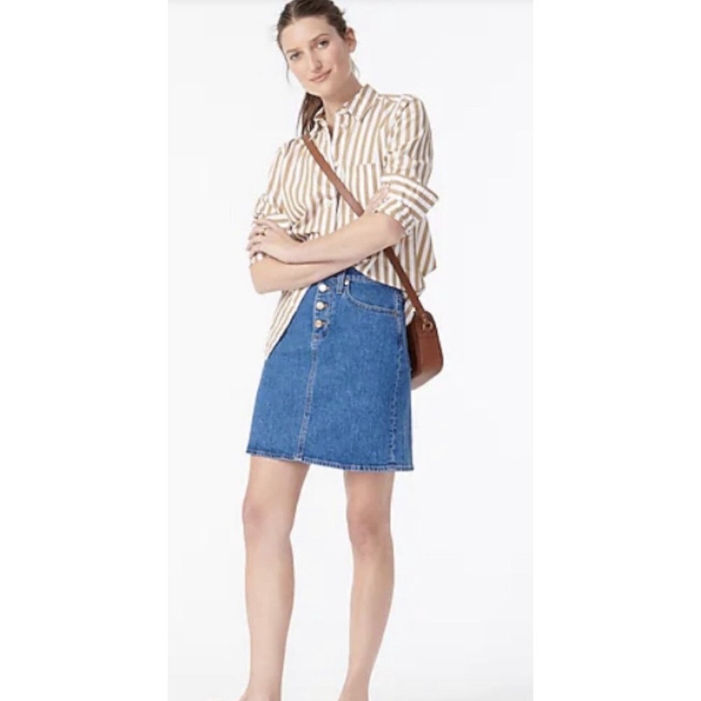J.Crew Denim Button Front Mini Skirt Medium Wash AW324 Womens 25 Minimalist Boho